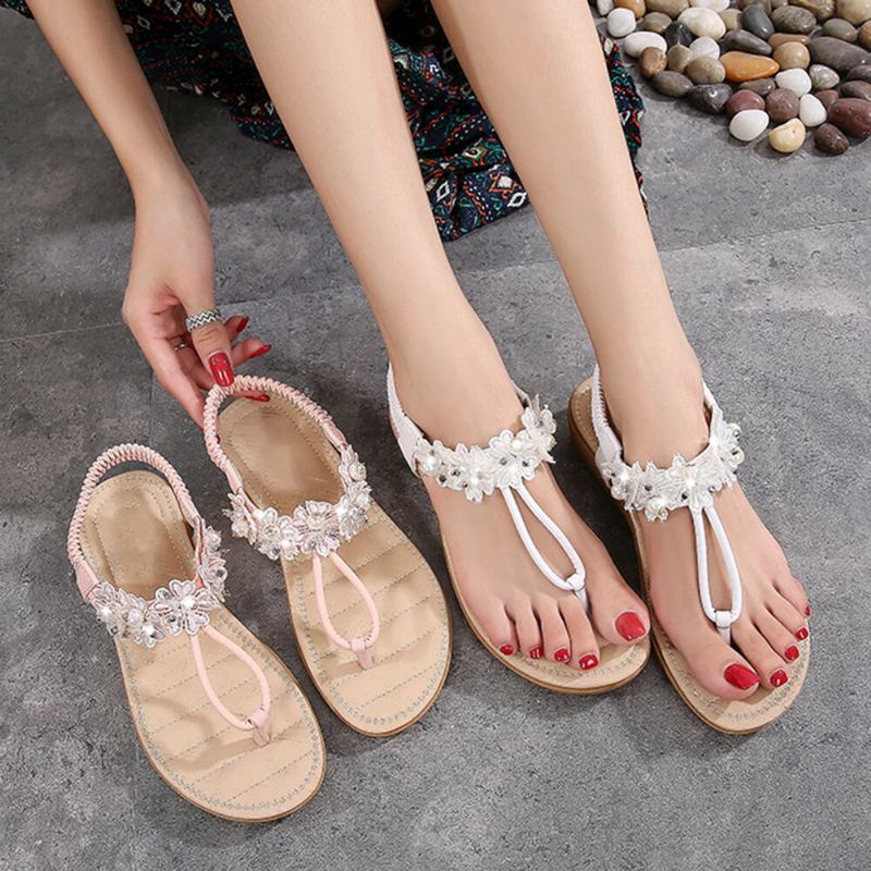 Kvinder Blomster Decor Clip Toe Flats Slip On Sandaler