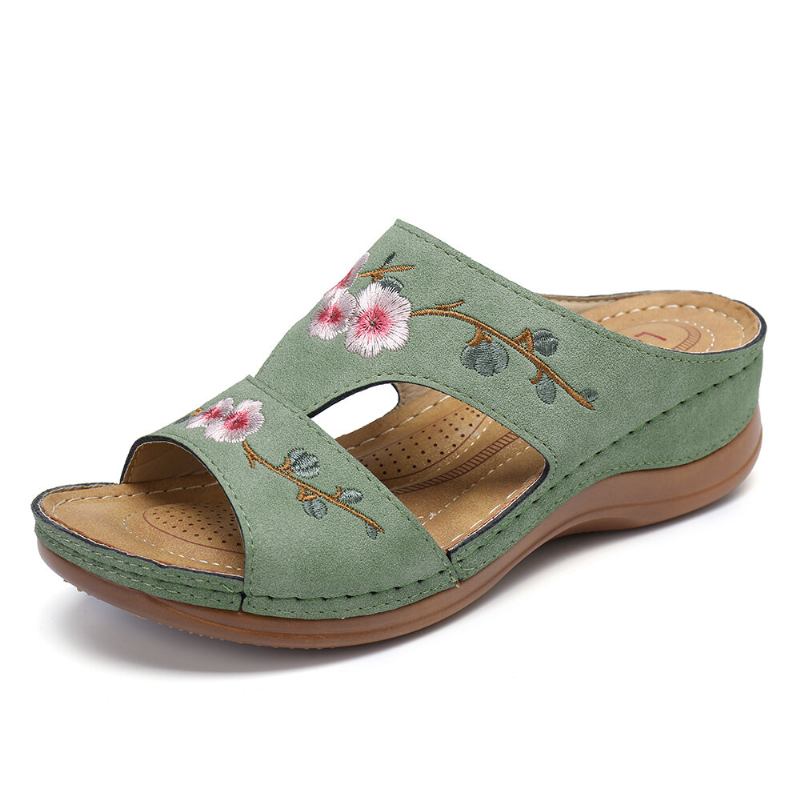 Kvinder Blomsterbroderi Åben Tå Casual Summer Wedge Sandaler