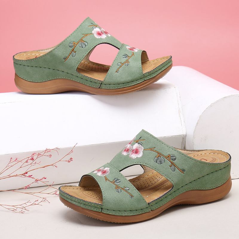 Kvinder Blomsterbroderi Åben Tå Casual Summer Wedge Sandaler