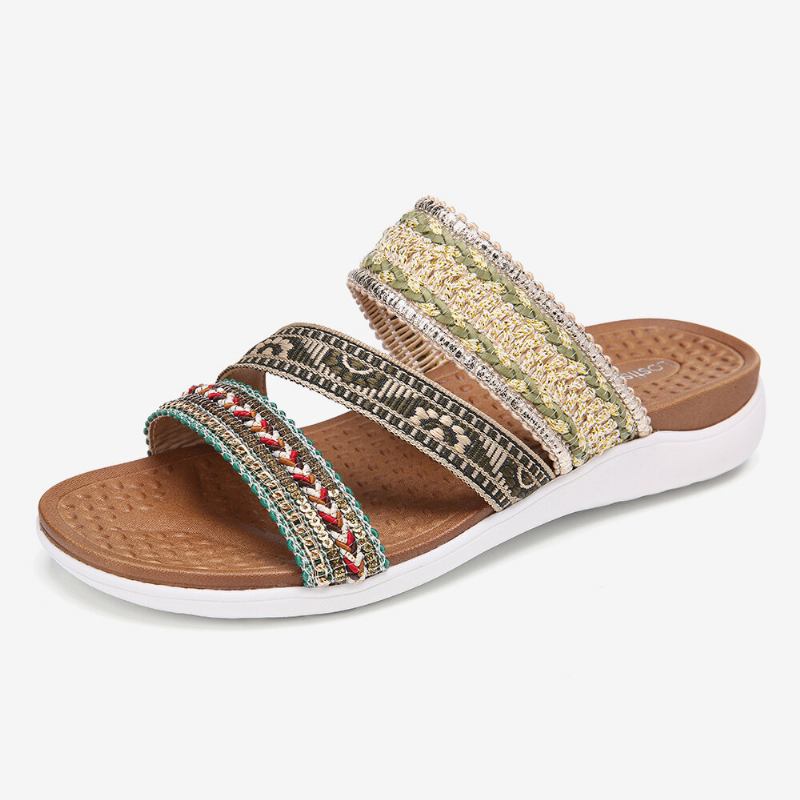 Kvinder Bohemia Åben Tå Blød Sål Casual Summer Beach Slides Flade Sandaler