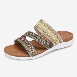 Kvinder Bohemia Åben Tå Blød Sål Casual Summer Beach Slides Flade Sandaler