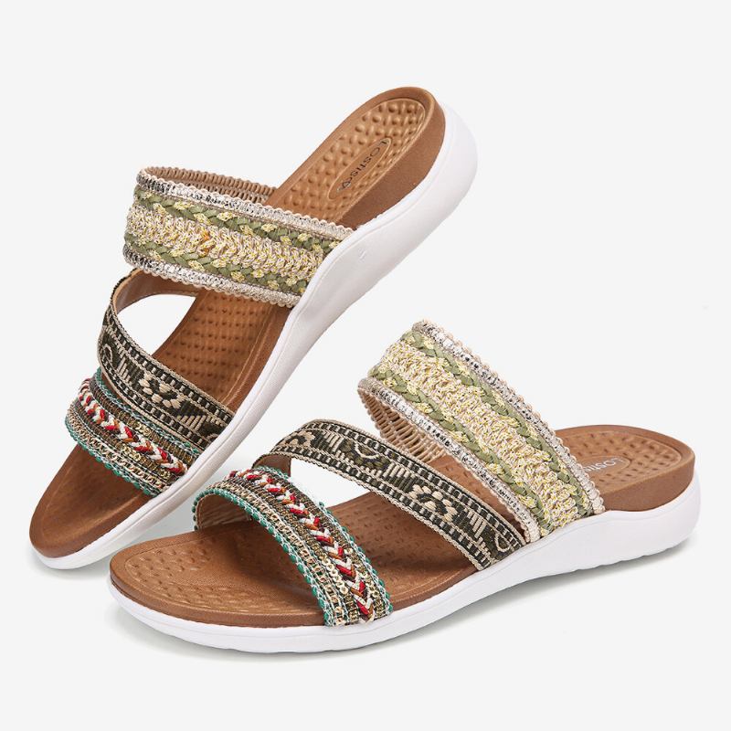 Kvinder Bohemia Åben Tå Blød Sål Casual Summer Beach Slides Flade Sandaler