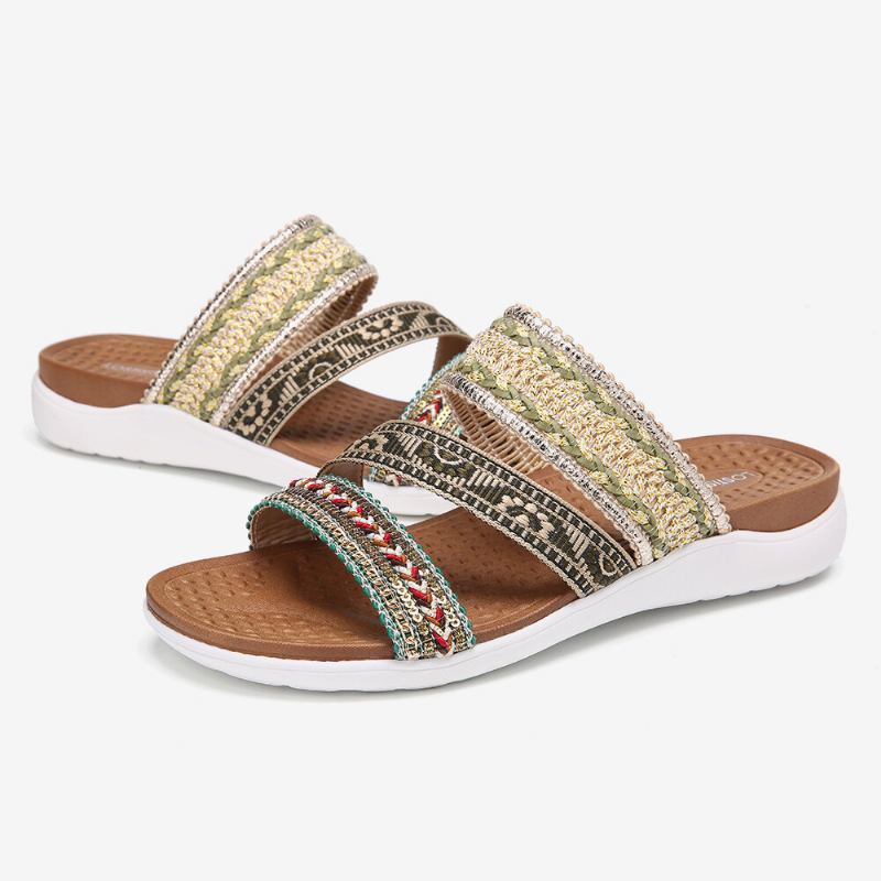 Kvinder Bohemia Åben Tå Blød Sål Casual Summer Beach Slides Flade Sandaler