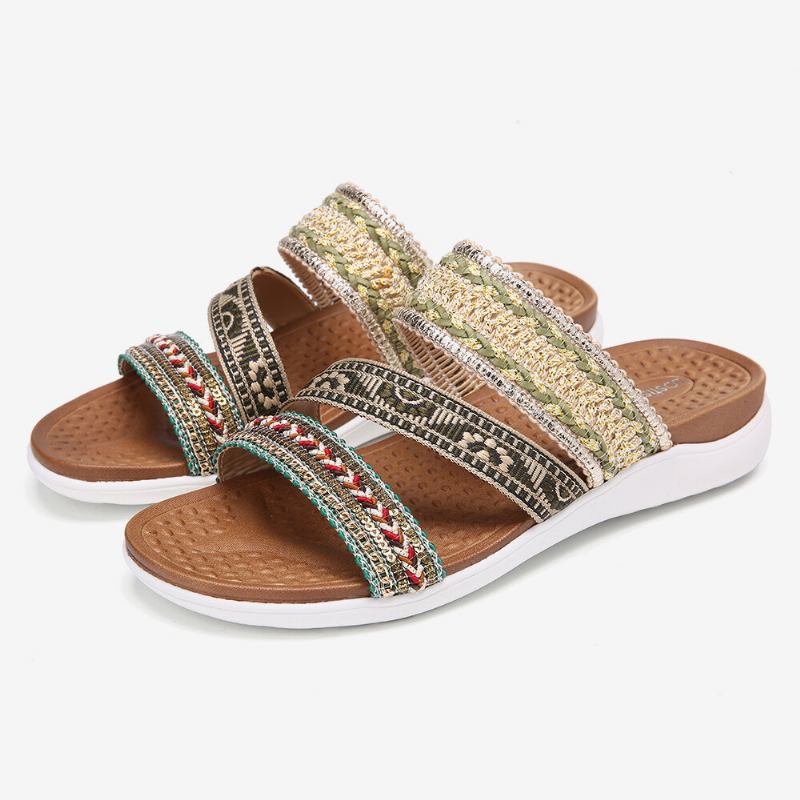 Kvinder Bohemia Åben Tå Blød Sål Casual Summer Beach Slides Flade Sandaler