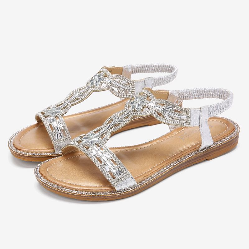 Kvinder Bohemia Rhinestone Hollow Elastic Slip On Casual Sandaler