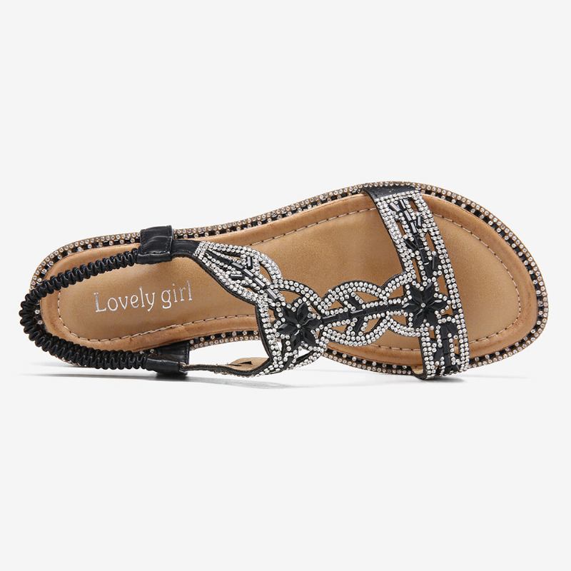 Kvinder Bohemia Rhinestone Hollow Elastic Slip On Casual Sandaler