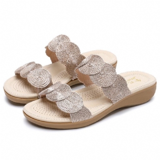 Kvinder Bohemian Double Band Woven Beach Casual Wedges Sandaler