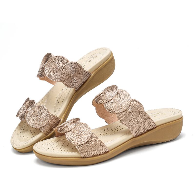 Kvinder Bohemian Double Band Woven Beach Casual Wedges Sandaler