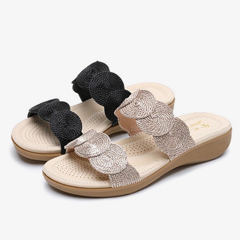 Kvinder Bohemian Double Band Woven Beach Casual Wedges Sandaler