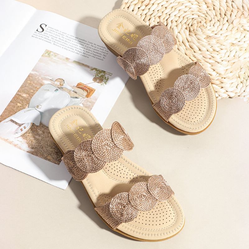 Kvinder Bohemian Double Band Woven Beach Casual Wedges Sandaler