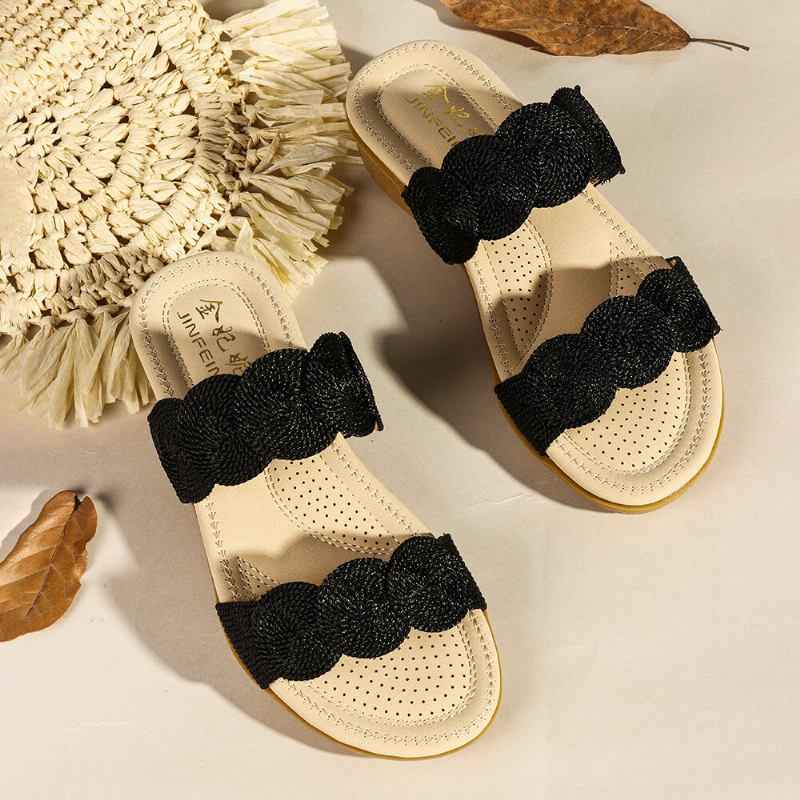 Kvinder Bohemian Double Band Woven Beach Casual Wedges Sandaler