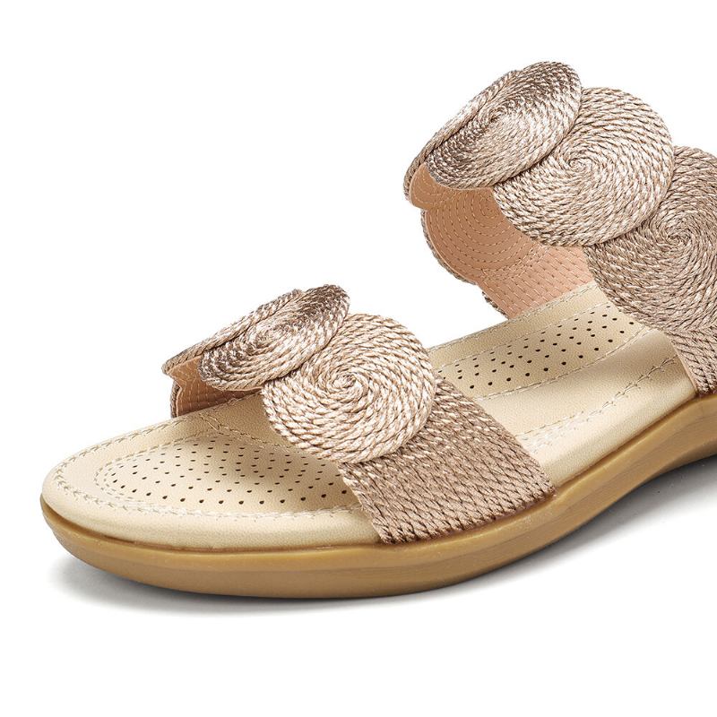 Kvinder Bohemian Double Band Woven Beach Casual Wedges Sandaler