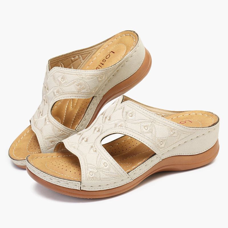 Kvinder Broderi Åben Tå Behagelig Casual Slip On Summer Wedge Sandaler