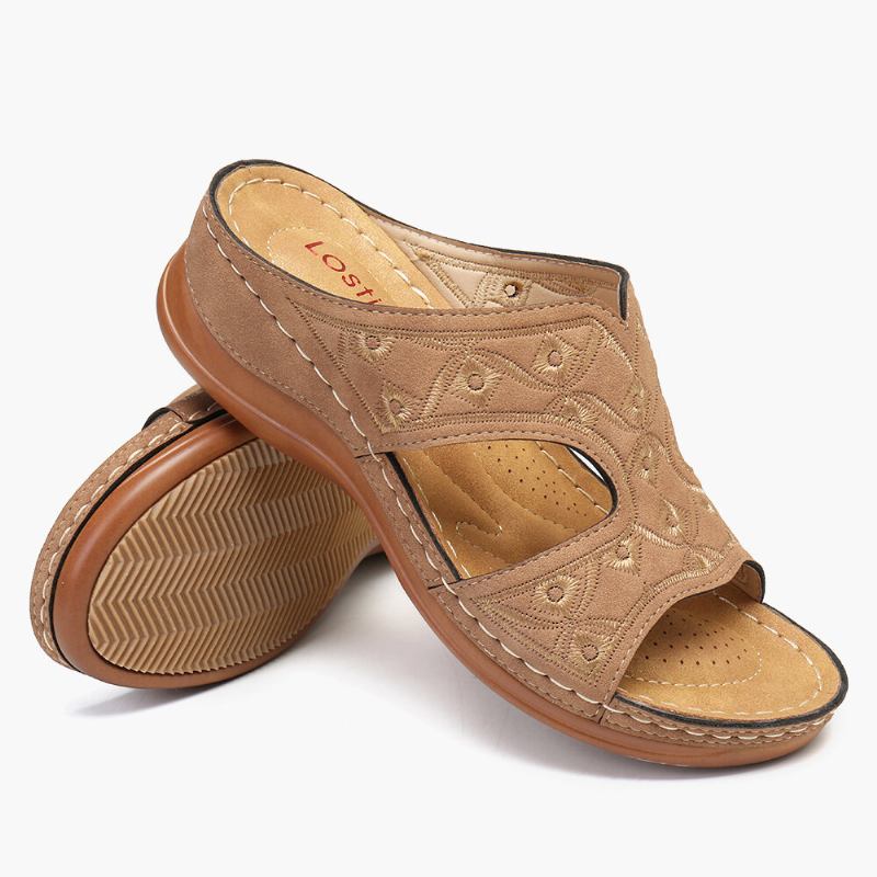 Kvinder Broderi Åben Tå Behagelig Casual Slip On Summer Wedge Sandaler