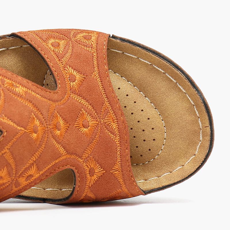 Kvinder Broderi Åben Tå Behagelig Casual Slip On Summer Wedge Sandaler