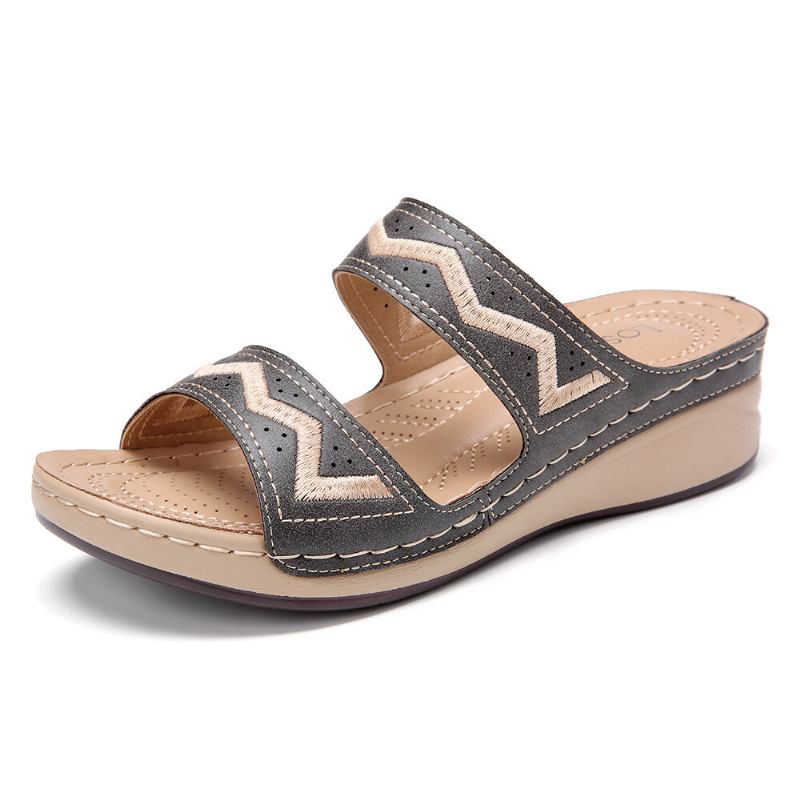 Kvinder Broderi Åben Tå Slip On Casual Comfy Summer Wedge Sandaler