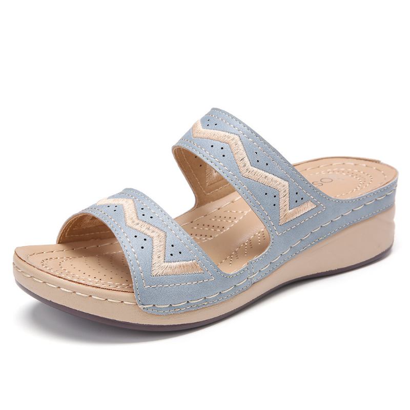 Kvinder Broderi Åben Tå Slip On Casual Comfy Summer Wedge Sandaler