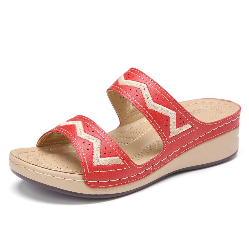 Kvinder Broderi Åben Tå Slip On Casual Comfy Summer Wedge Sandaler