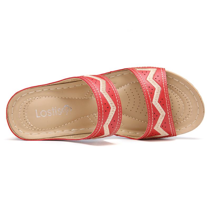 Kvinder Broderi Åben Tå Slip On Casual Comfy Summer Wedge Sandaler