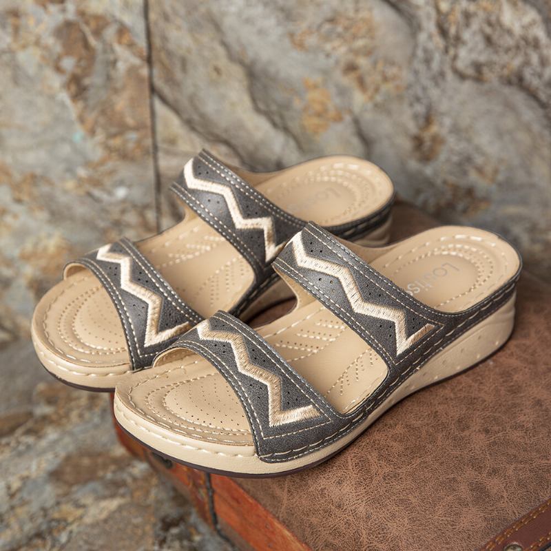 Kvinder Broderi Åben Tå Slip On Casual Comfy Summer Wedge Sandaler