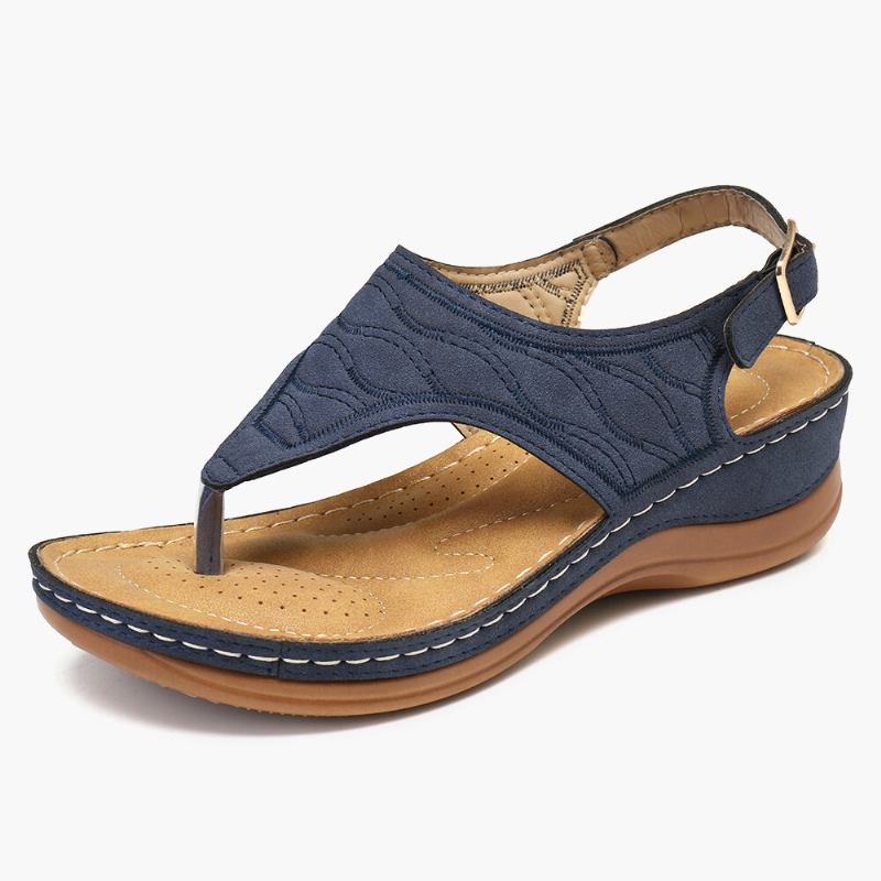 Kvinder Broderi Clip Toe Elastisk Bånd Behagelig Casual Sommer Wedge Sandaler