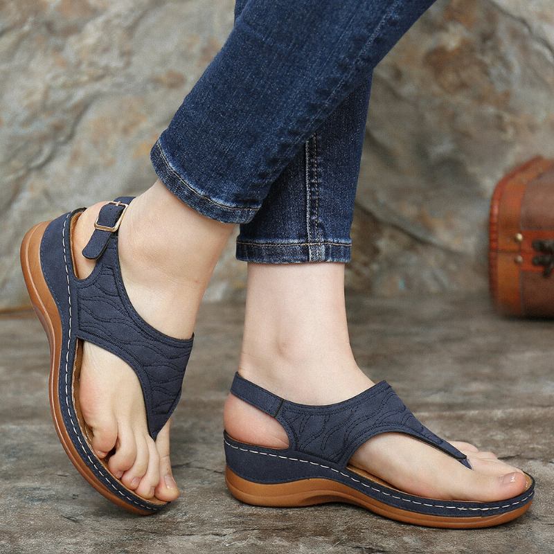 Kvinder Broderi Clip Toe Elastisk Bånd Behagelig Casual Sommer Wedge Sandaler