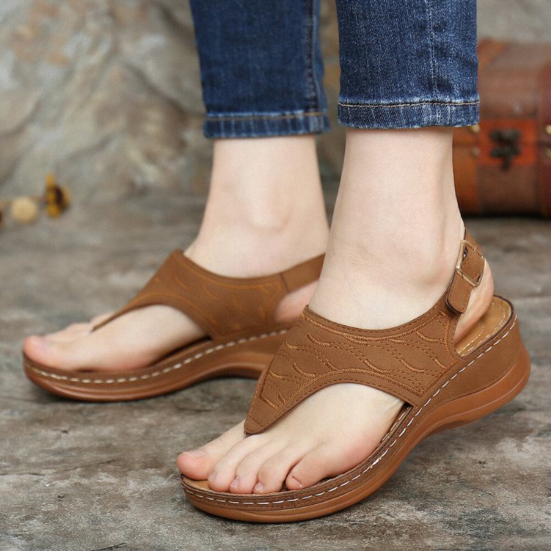 Kvinder Broderi Clip Toe Elastisk Bånd Behagelig Casual Sommer Wedge Sandaler