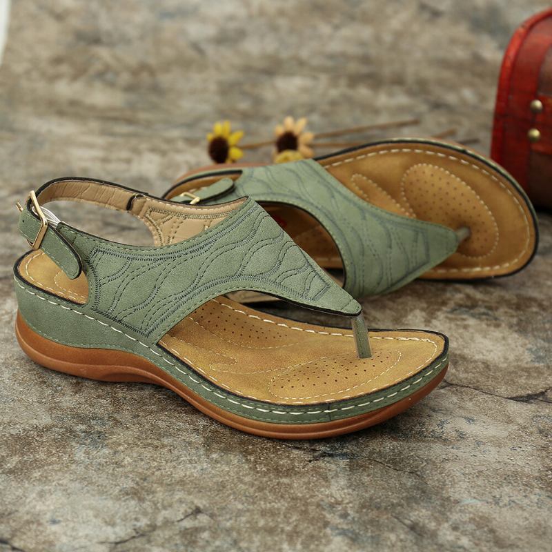 Kvinder Broderi Clip Toe Elastisk Bånd Behagelig Casual Sommer Wedge Sandaler