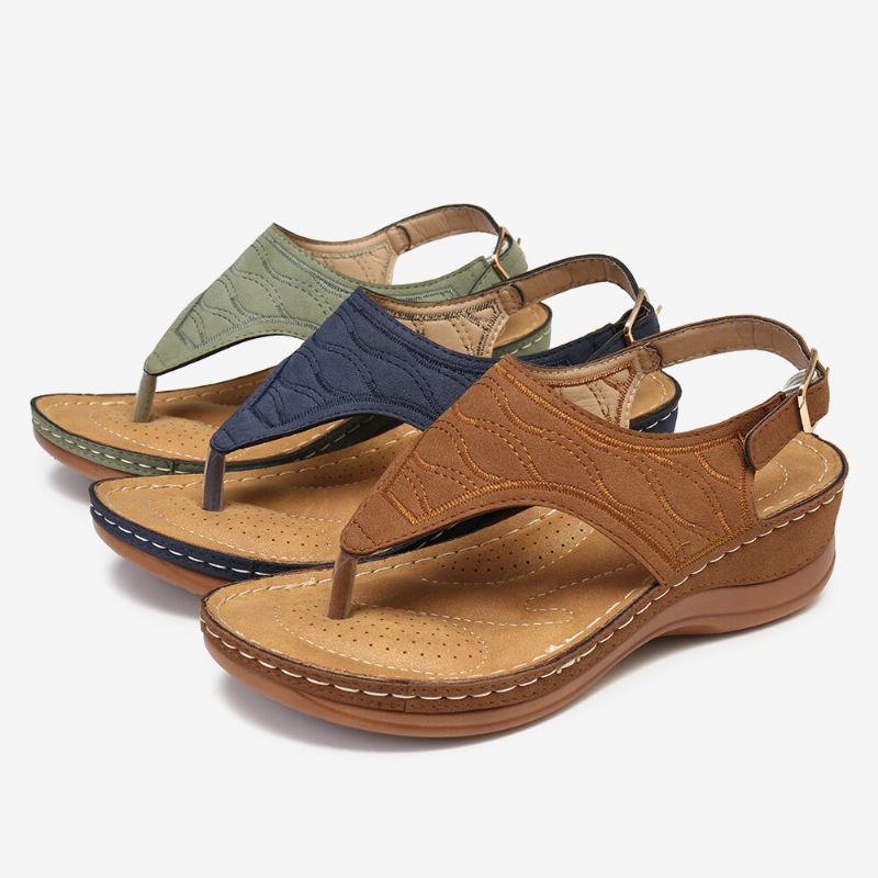 Kvinder Broderi Clip Toe Elastisk Bånd Behagelig Casual Sommer Wedge Sandaler