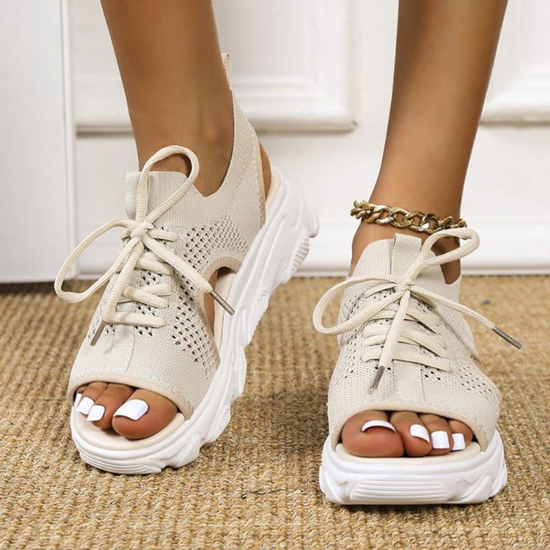 Kvinder Casual Lace-up Comfy Strik Open Toe Platform Sandaler