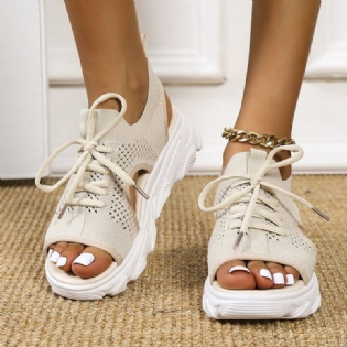 Kvinder Casual Lace-up Comfy Strik Open Toe Platform Sandaler