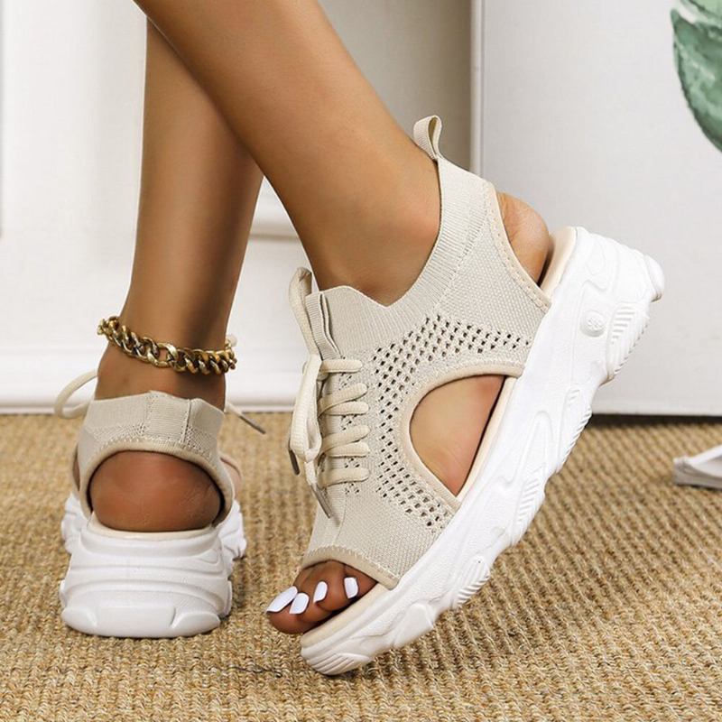 Kvinder Casual Lace-up Comfy Strik Open Toe Platform Sandaler