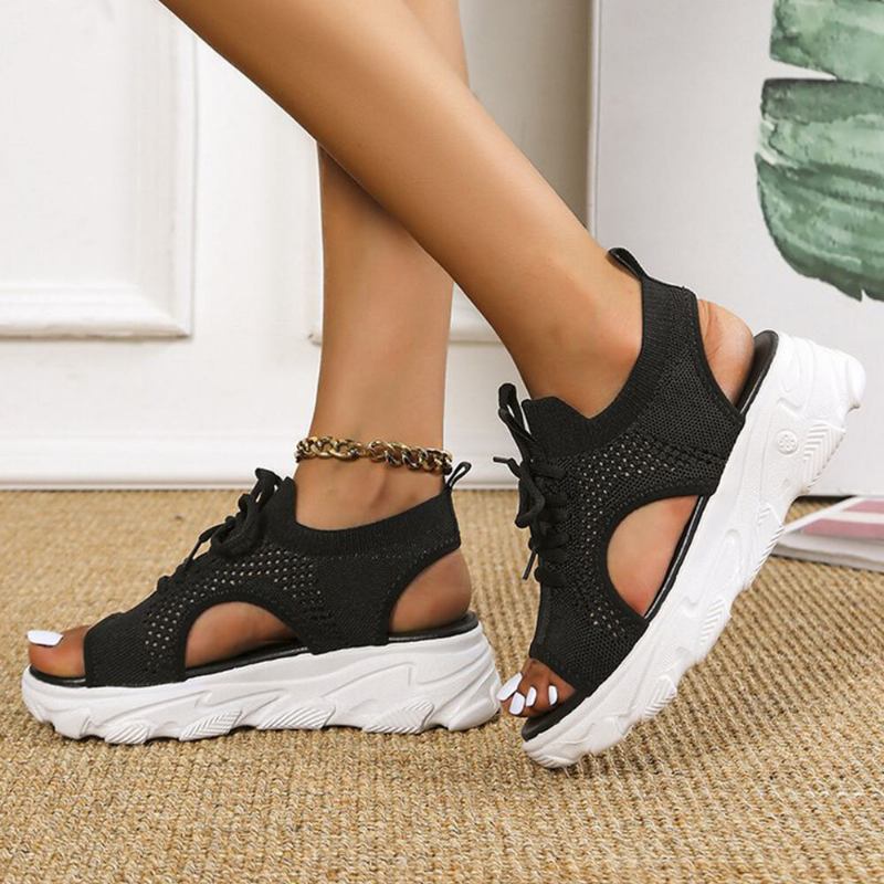 Kvinder Casual Lace-up Comfy Strik Open Toe Platform Sandaler