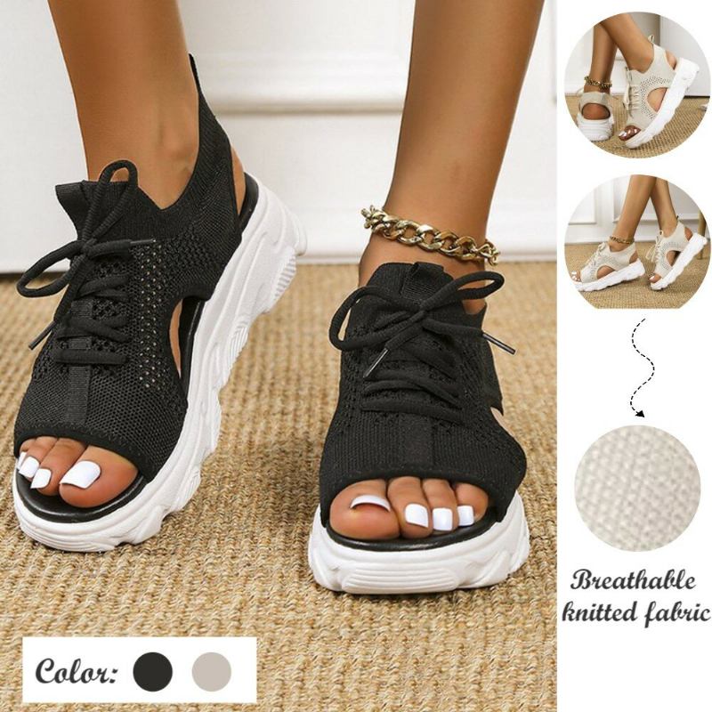 Kvinder Casual Lace-up Comfy Strik Open Toe Platform Sandaler