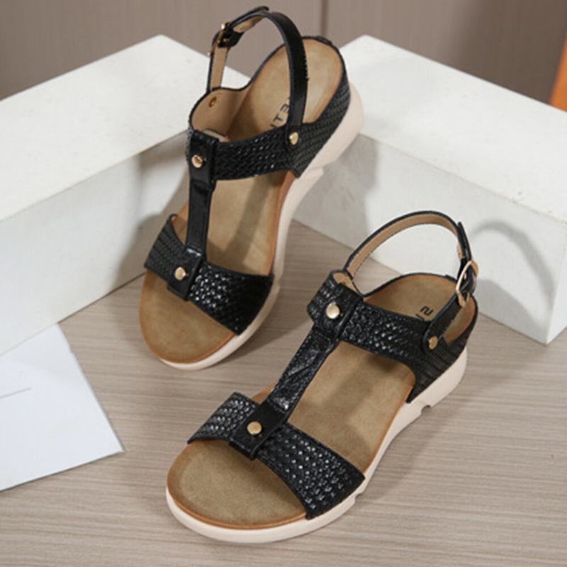 Kvinder Casual Vacation Comfy Woven Design T-strop Wedges Sandaler