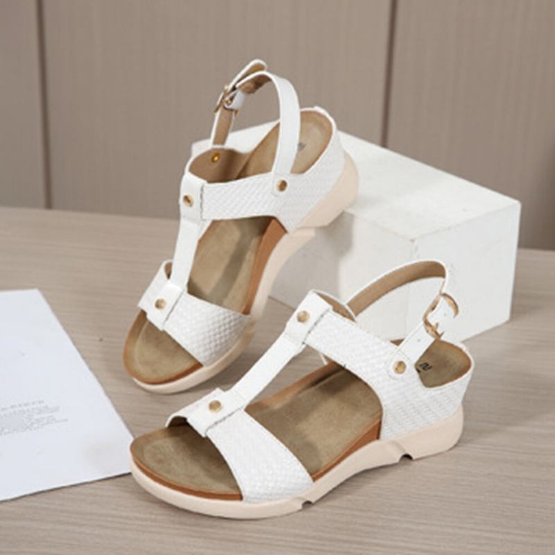 Kvinder Casual Vacation Comfy Woven Design T-strop Wedges Sandaler