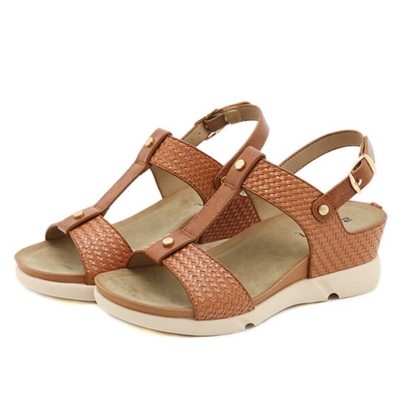 Kvinder Casual Vacation Comfy Woven Design T-strop Wedges Sandaler