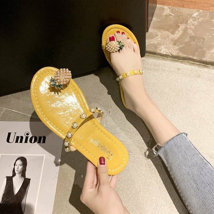 Kvinder Clip Toe Ring Ananas Decor Flats Sandaler