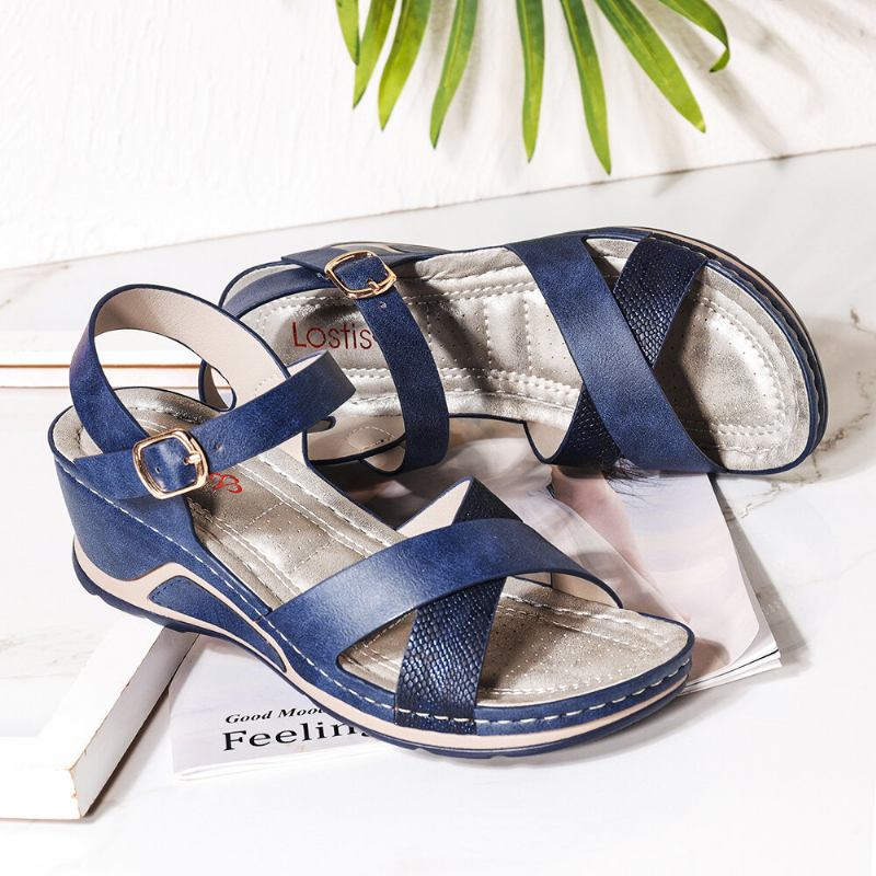 Kvinder Cross Strap Spænde Comfy Casual Wedge Sandaler