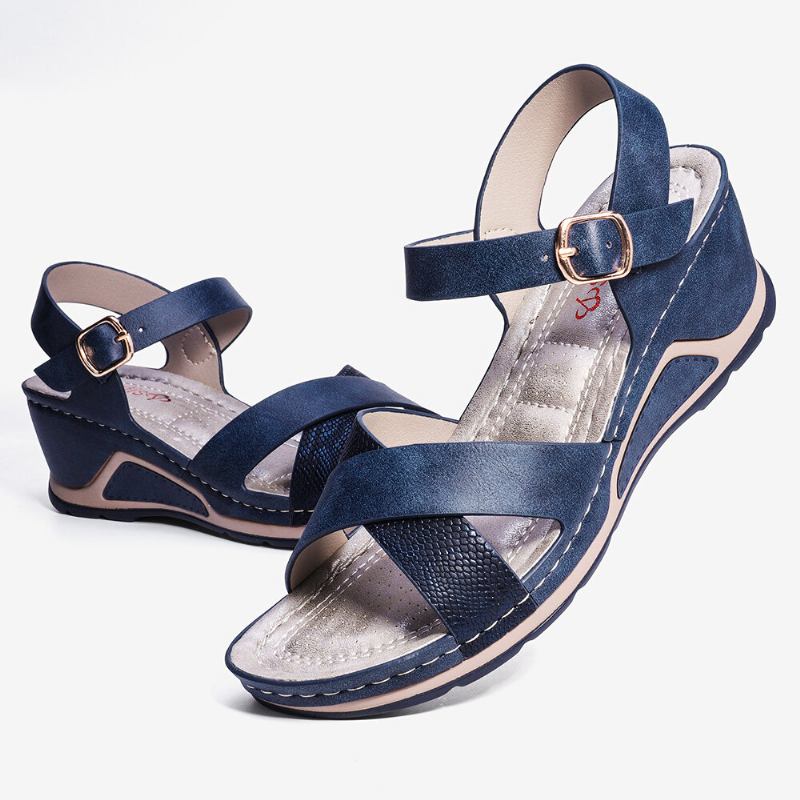 Kvinder Cross Strap Spænde Comfy Casual Wedge Sandaler