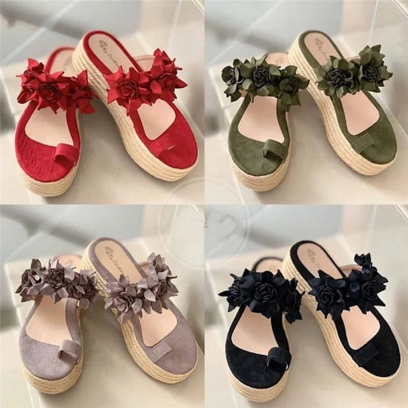 Kvinder Espadriller Blomsterdekoration Tåring Casual Beach Platform Sandaler