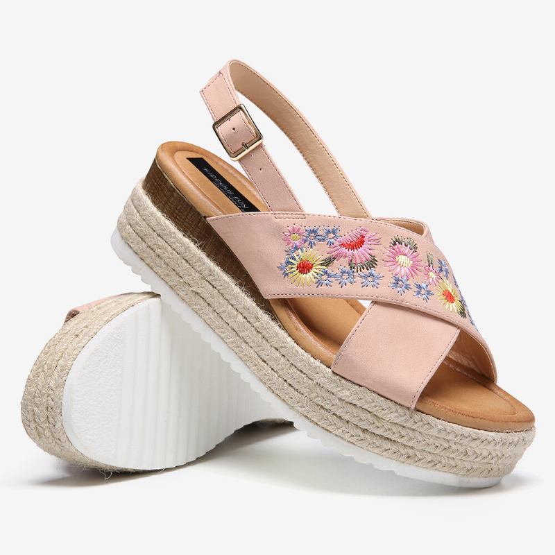 Kvinder Espadriller Broderi Blomster Cross Strap Slingback Casual Platform Sandaler