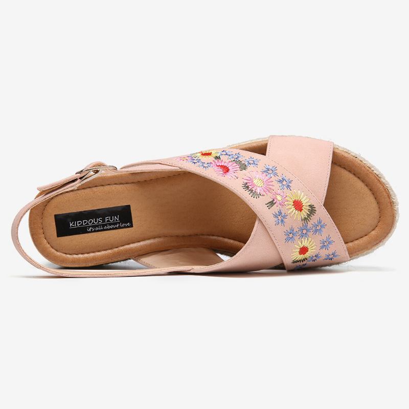 Kvinder Espadriller Broderi Blomster Cross Strap Slingback Casual Platform Sandaler