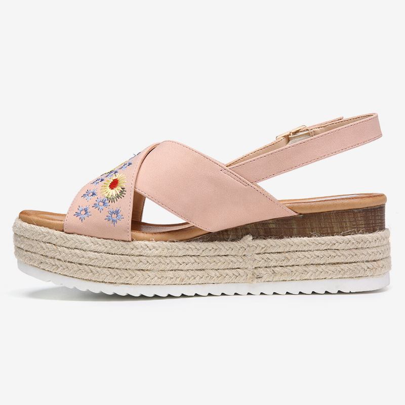 Kvinder Espadriller Broderi Blomster Cross Strap Slingback Casual Platform Sandaler