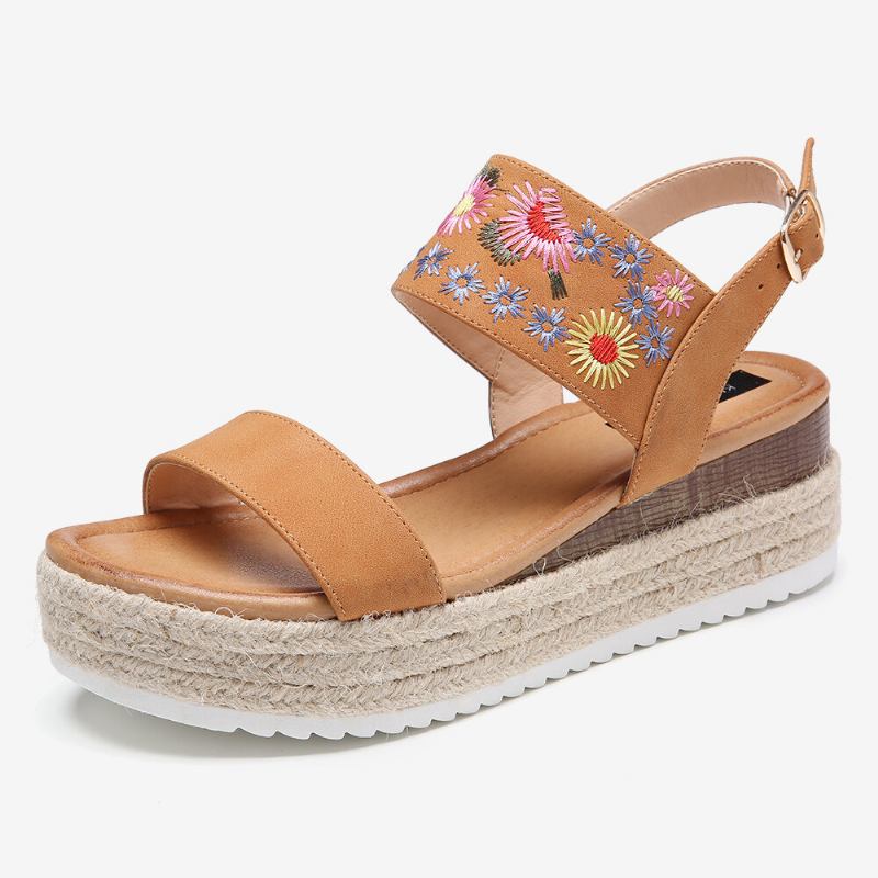 Kvinder Espadriller Broderi Blomster Spænde Strap Slingback Platform Sandaler