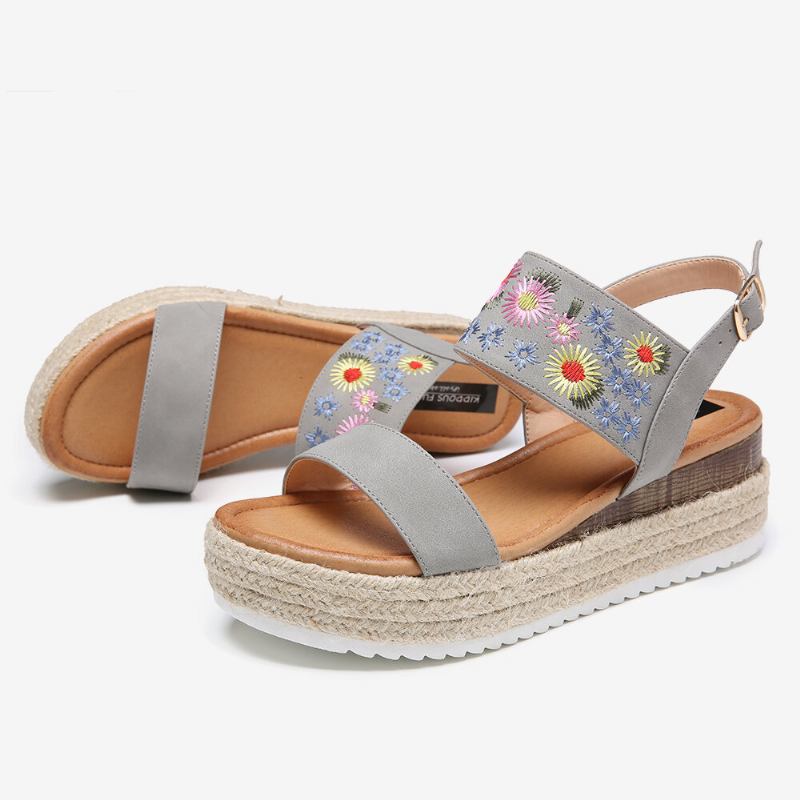 Kvinder Espadriller Broderi Blomster Spænde Strap Slingback Platform Sandaler