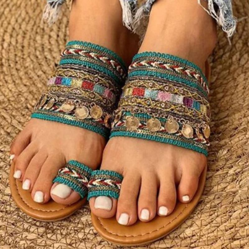 Kvinder Large Størrelse Bohemian Ethnic Style Beach Toe Ring Casual Sandaler