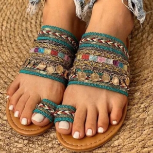 Kvinder Large Størrelse Bohemian Ethnic Style Beach Toe Ring Casual Sandaler