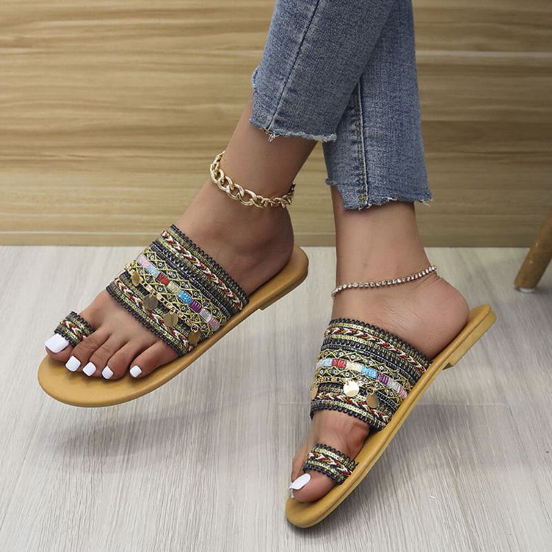 Kvinder Large Størrelse Bohemian Ethnic Style Beach Toe Ring Casual Sandaler