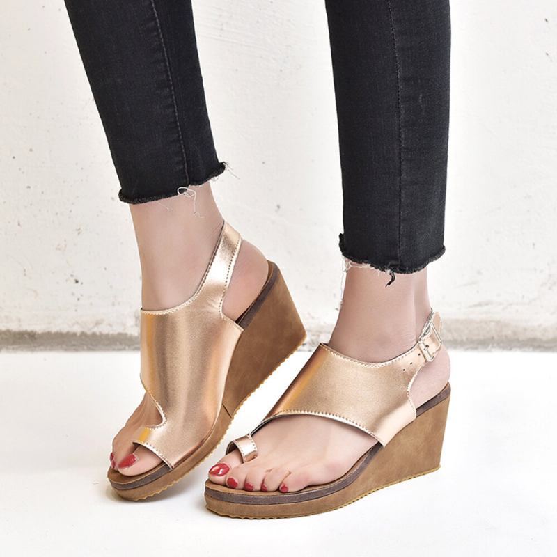 Kvinder Large Størrelse Spænde Strap Clip Toe Wedges Sandaler